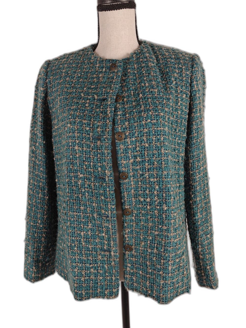 Women's Elfred Dunner Bouclé Tweed Jacket Teal Blue Size 6P